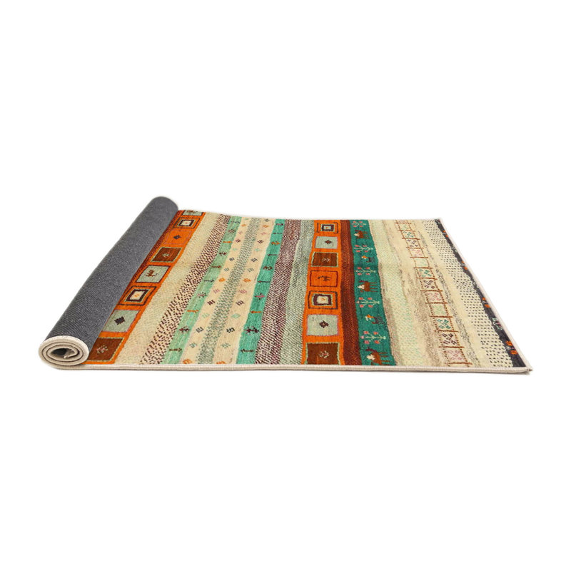 Tapis orange/beige/vert contemporain, Rond 4 pi