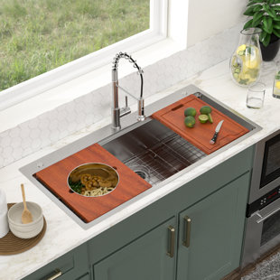  Topmount Single Bowl Stainless Steel Workstation Drop In Kitchen Sink with Stainless Steel Mixing Bowl