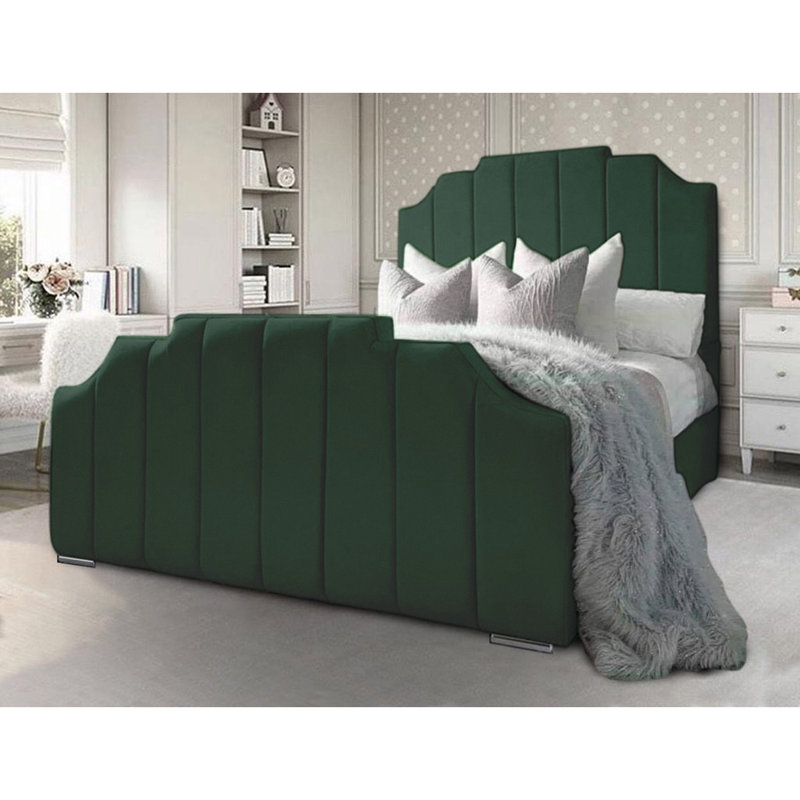 Tyrion Upholstered Bed , Double (4'6), Emerald