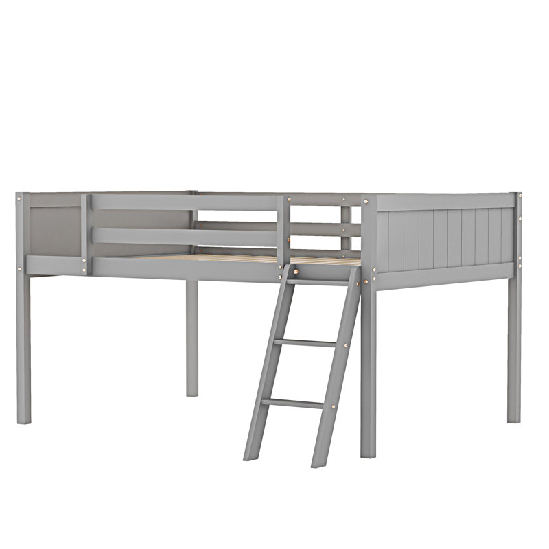 Lit mezzanine bas en bois avec échelle, Gris