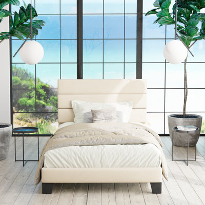Elison Platform Bed with Fabric Upholstered Headboard and Wooden Slats