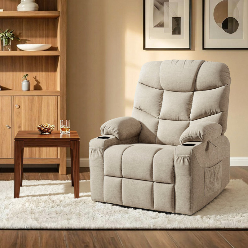 Fauteuil basculeur inclinable électrique avec repose-pieds prolongé Roder, revêtement en tissu, Mélange de coton avoine