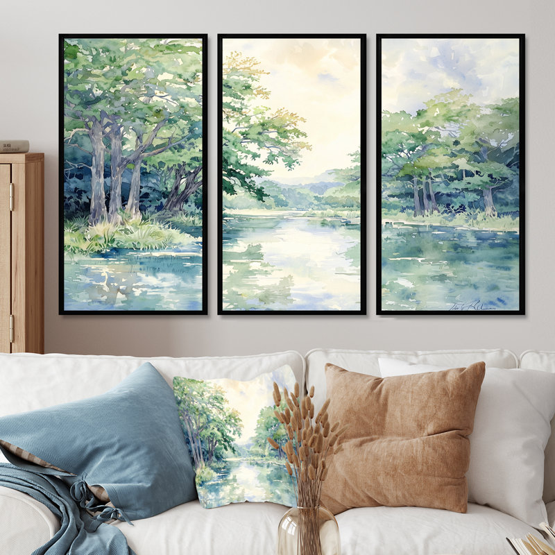 «Guadalupe River In Texas I», ensemble d'art mural Texas, H 40 po x l 60 po, Reproduction avec cadre flottant, Noir