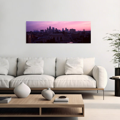 Union Station At Sunset With City Skyline In Background Kansas City Missouri USA by Dan Merkel - Wrapped Canvas Panoramic Print