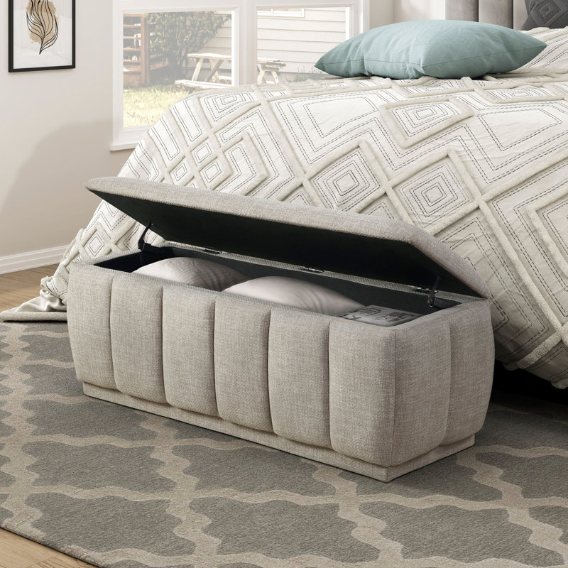 Banc taupe à structure en contreplaqué avec revêtement texturé et généreux coussin de rangement moderne, Taupe