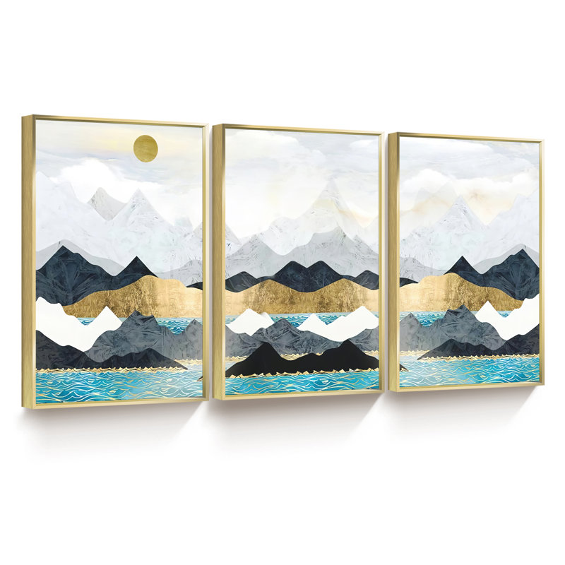 Abstrait - ensemble de 3 reproductions d'art sur toile encadrées, 16.5'' H X 36.5'' W