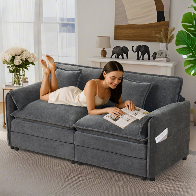Canapé surdimensionné en chenille l 75,59 po Geneveve, petit canapé 2 places surdimensionné, siège confortable moderne