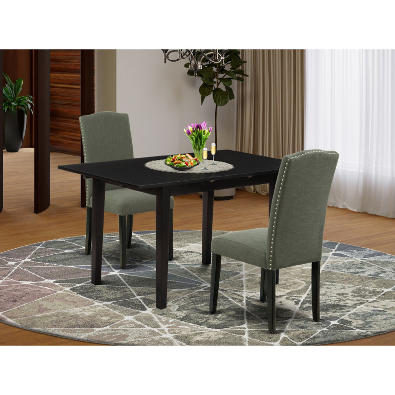 Ensemble de table de salle à manger rectangulaire en bois massif avec plateau papillon, Gris foncé / Noir, Noir
