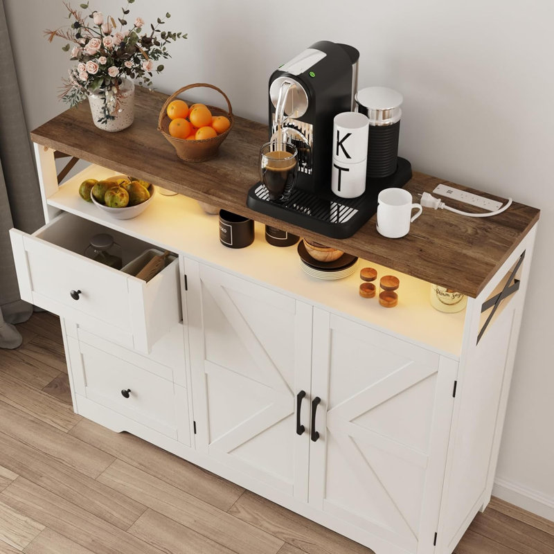 Buffet décoratif Asier, Blanc / brun