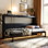 Lit escamotable simple de taille simple pliable sur le côté avec motif imprimé tendance, éclairage à DEL sous le lit et prise USB intégrée - Design peu encombrant - noir