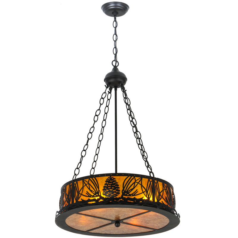 Rustic Lodge 4 - Light Glass Chandelier, Amber, Black, 35" H x 22" W x 22" D