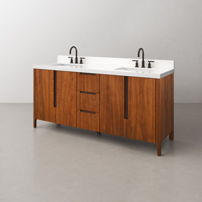 Trayshawn 72 po Meuble-lavabo à double cuve en marbre d'ingénierie avec robinet Whitebrook