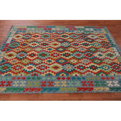 Tapis oriental kilim en laine à tissage plat 6 x 8