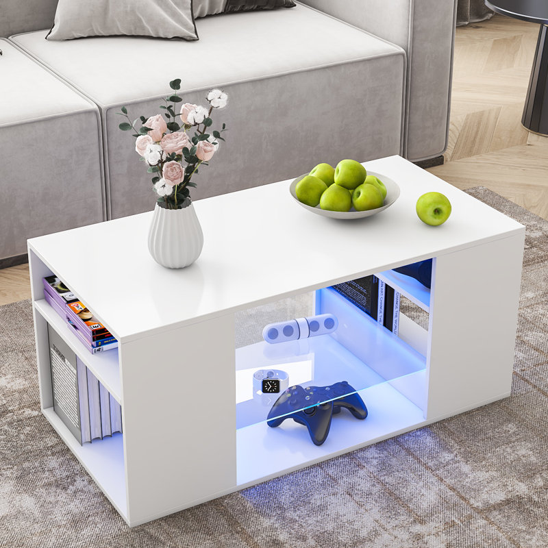 Table basse Amillia avec lumière DEL contrôlée par application intelligente, Blanc