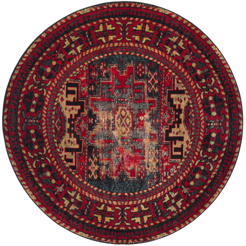Tapis performance à motif sud-ouest rétro fabriqué à la main Hamadan Ilamae, Rond 4 pi