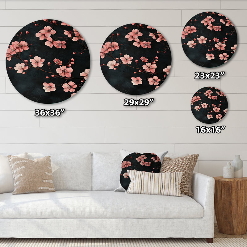 «Cherry Blossom Midnight Blooms I», reproduction d'art en métal rose traditionnel, H 29 po x l 29 po