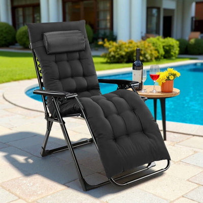 Zero Gravity Chair, Reclining Camping Lounge Chair For Indoor, Reclining Patio Chairs With Cup Holder Trays And Removable Cushion, Folding Recliner Fo by Arlmont & Co.