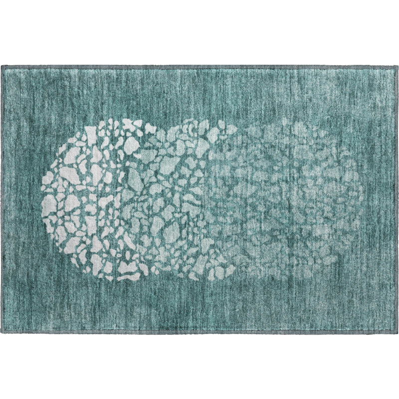 Premium Machine Washable Cerrito Teal Rug, Rectangle 1'8" x 2'6"
