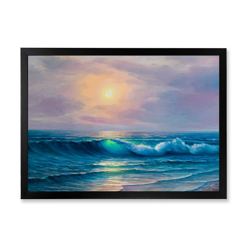 «Beautiful Sunset On Summer Wave II», reproduction d'art sur toile nautique et côtière, L 12 po x H 8 po, Cadre photo noir