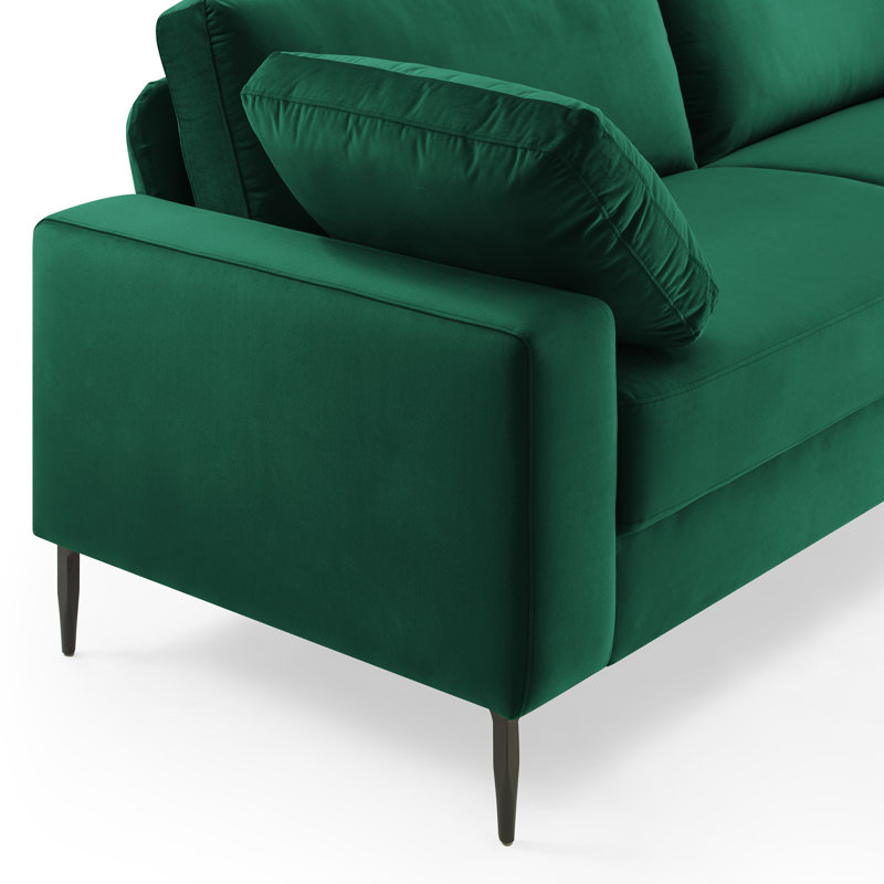 Etta 214.1Cm Velvet Square Arms Sofa, Green Velvet