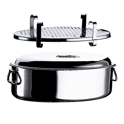 Oval Roasting Pan with Lid and Grill 17.72" - 1 Piece - Stainless Steel