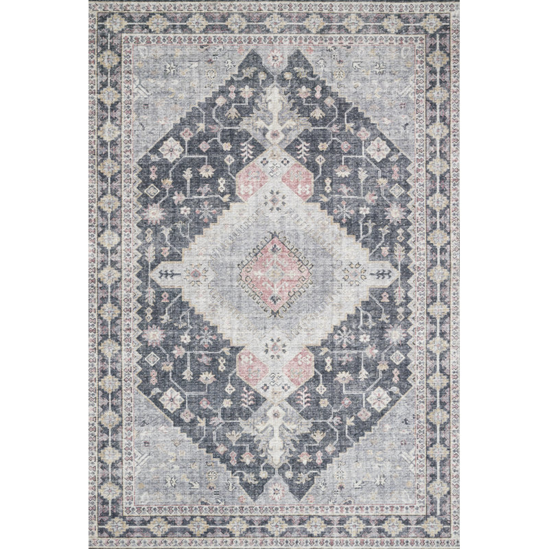 Tapis oriental gris anthracite / gris Gelo, Rectangle 5 pi x 7 pi 6 po