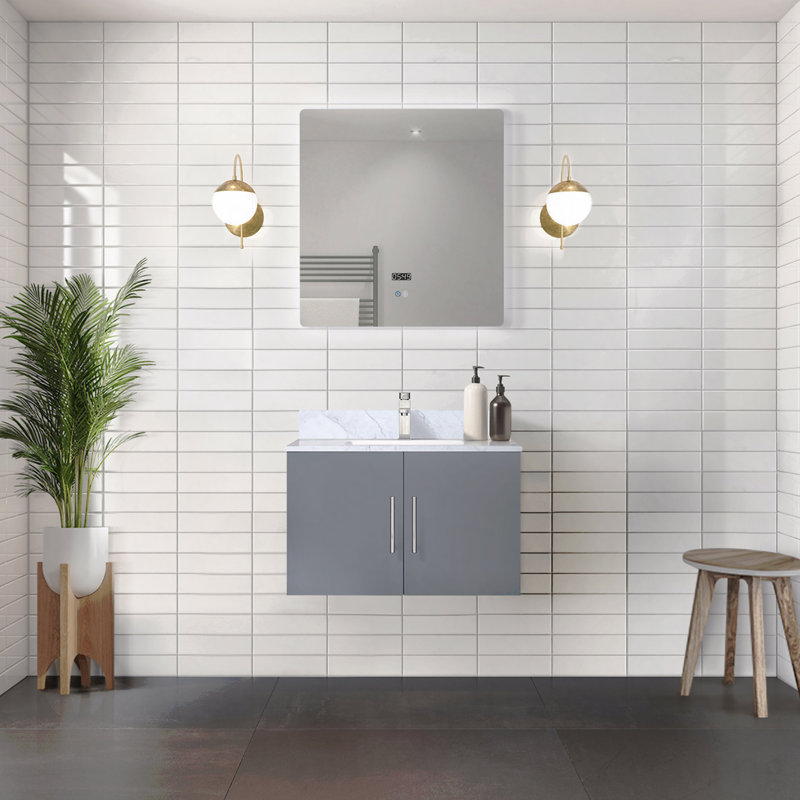 Ensemble de meuble-lavabo simple l 30 po x P 22 po avec plateau en marbre de Carrare et robinet, 30", Gris