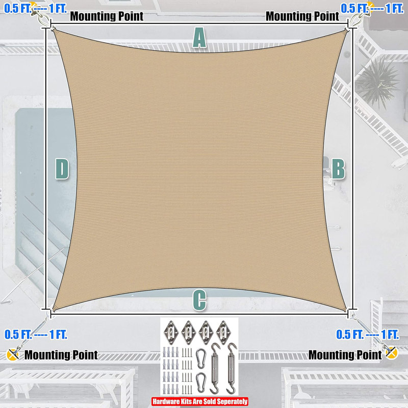 Voile d'ombrage carré Amgo, Beige sable, 12 pi x 12 pi