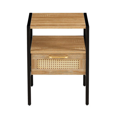 Rattan End Table With  Drawer, Modern Nightstand, Metal Legs,Side Table, Living Room, Bedroom -  Ebern Designs, 87CCC975340A4D74987613FB34C6A5DF