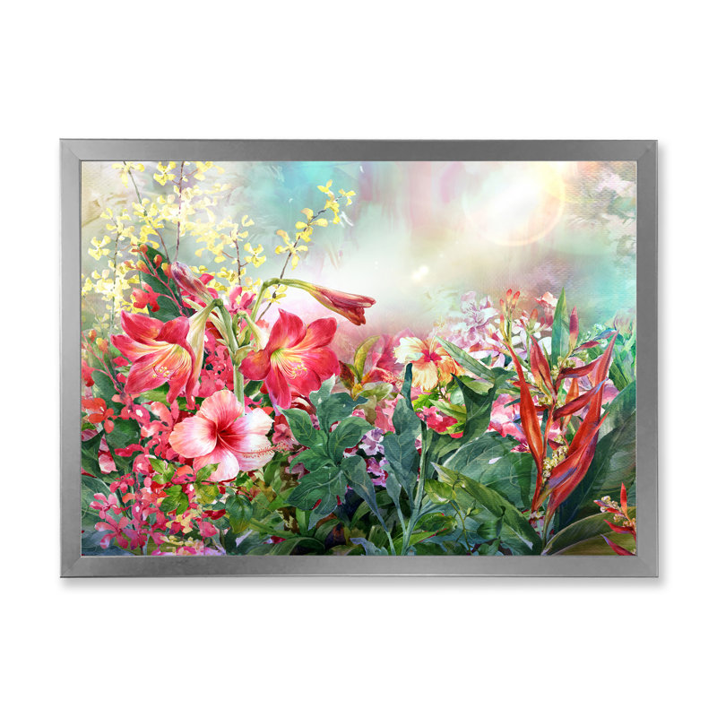 Impression de fleurs multicolores printanières sur toile, Cadre photo argenté, H 16 po x l 32 po x P 1 po
