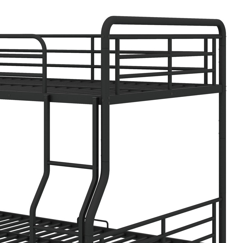 Un lit superposé en métal qui comprend un lit double de taille XL sur un niveau et un grand lit de l'autre, Noir