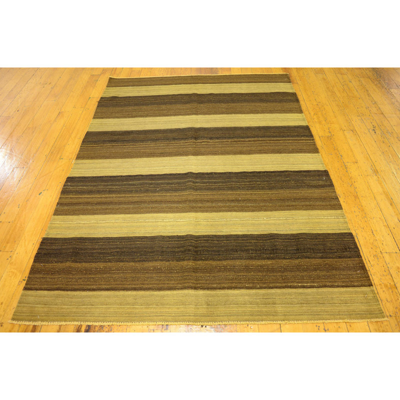 Tapis de zone en laine brun/jaune 5 pi 1 po x 7 pi one-of-kind à la main noué la Warminster