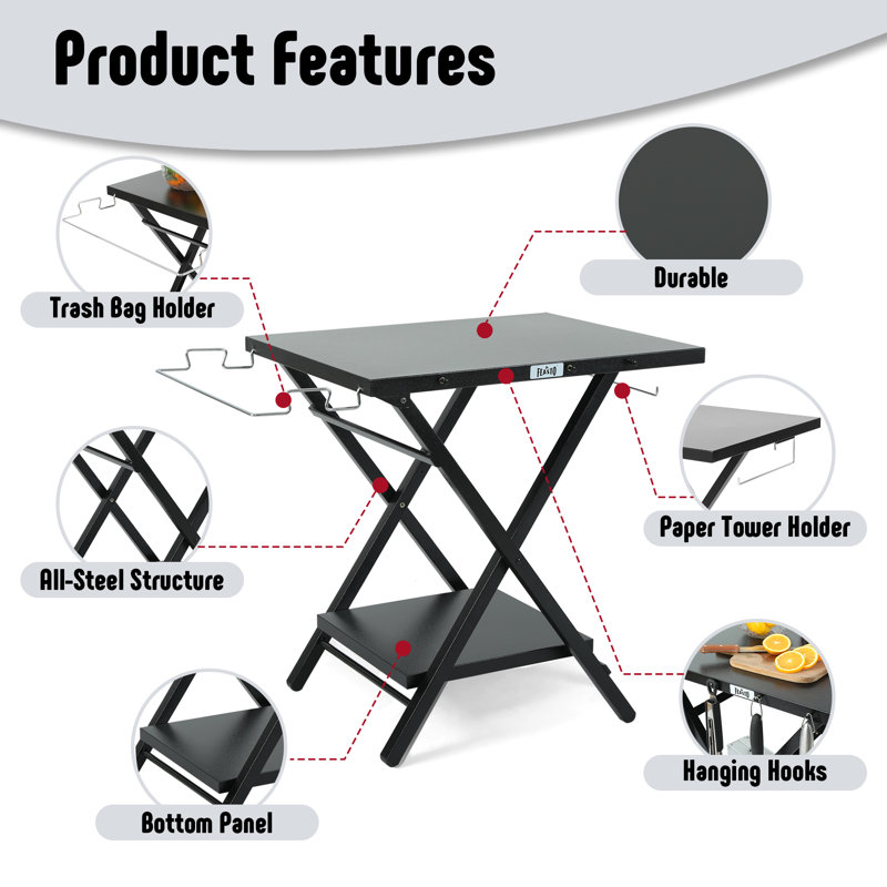 Feasto  30" L x 24" W Outdoor Folding Table for Pizza Oven or Grill- Portable Camping & RV Prep Table with Foldable Design, Space-Saving Storage