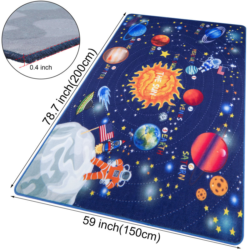 Tapis rectangulaire en polyester touffeté bleu Burna