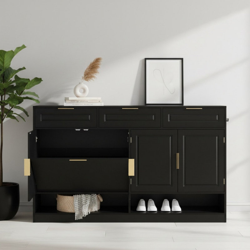 Farmhouse Sideboard with 3 Drawers, 59.11" Multi-Functional Storage Buffet with Adjustable Shelf, Suitable for Dining Room, Living Room