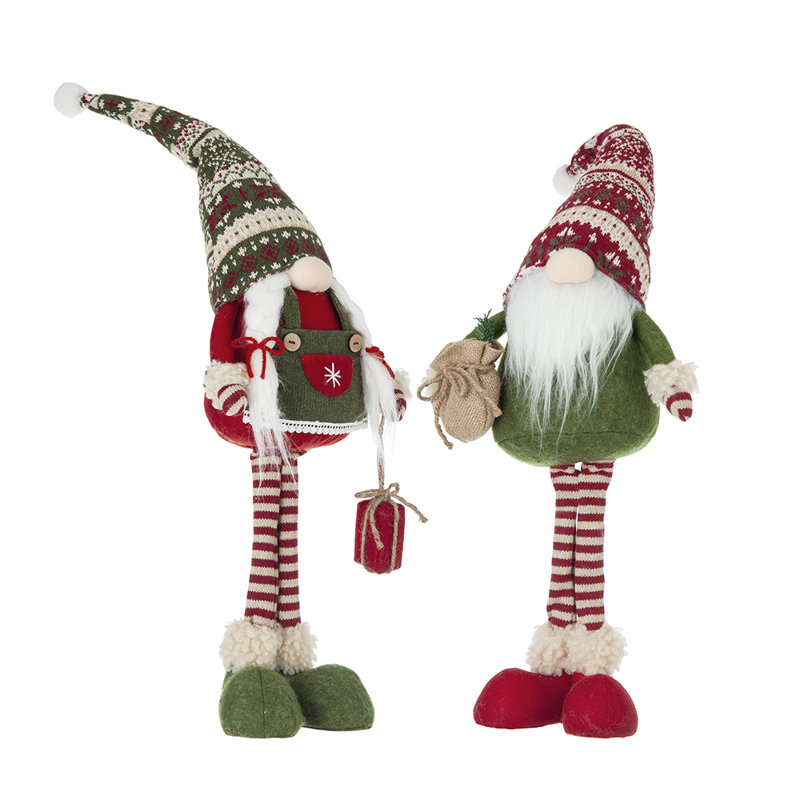 Ensemble de 2 gnomes de Noël debout en tenue festive