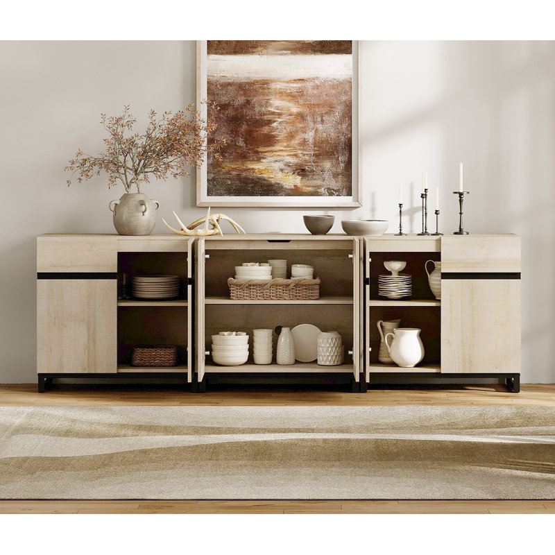 Modern TV Stand For Tvs Up To 100 Inch, 3 In 1 TV Console With Glass Doors And 2 Drawers, Entertainment Center With Adjustable Shelf For Living Room, Bedroom