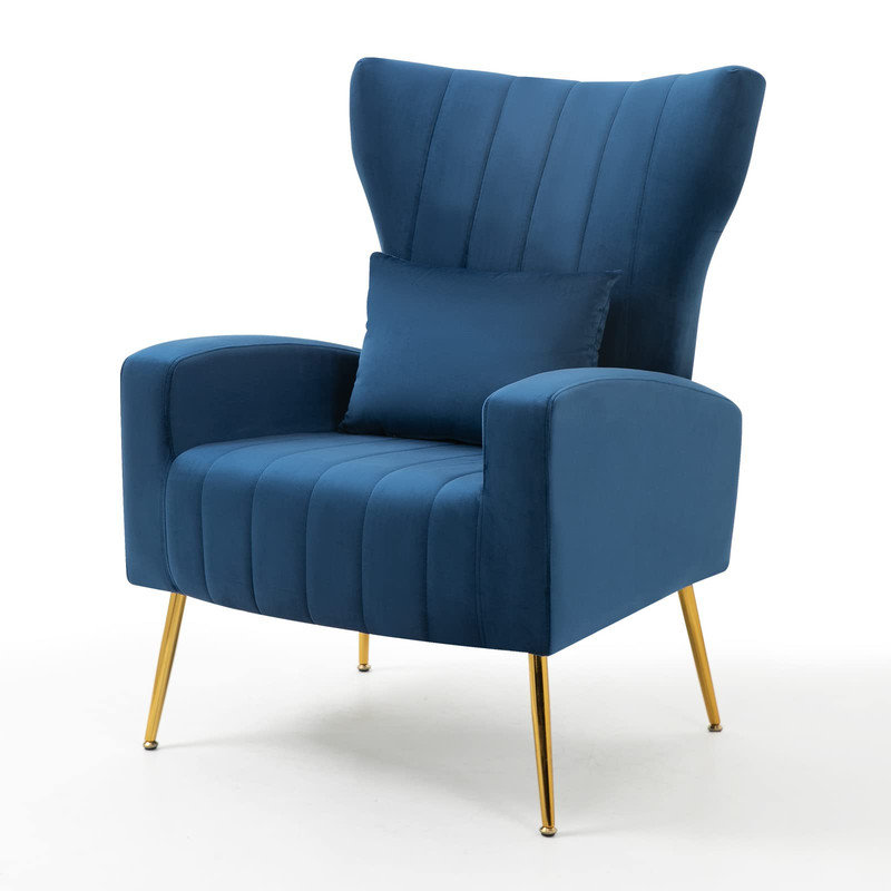 Upholstered velvet armchair, Bleu saphir