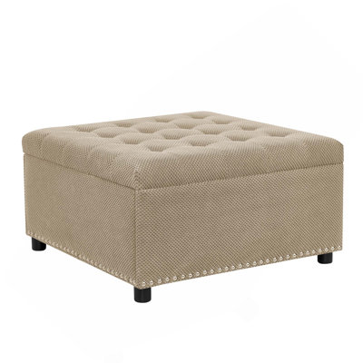 Tufted Square Hidden Storage Ottoman Footstool with Nailhead Trim for Bedroom, Living Room, Small Space, Home Decor