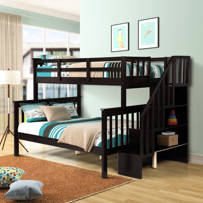 Lit superposé avec compartiments de rangement et barrière de sécurité sécurisée, étable grise pour la chambre à coucher