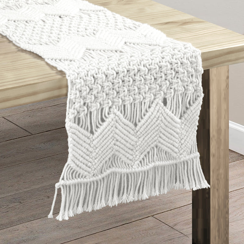  BOHO MACRAME HANDCRAFTED INDOOR/OUTDOOR WASHABLE WATER REPELLENT-TR-NEUTRAL-SINGLE-13X72, White
