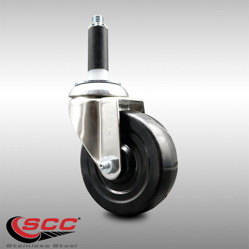 Roue extensible pivotante en caoutchouc dur 316SS SCC