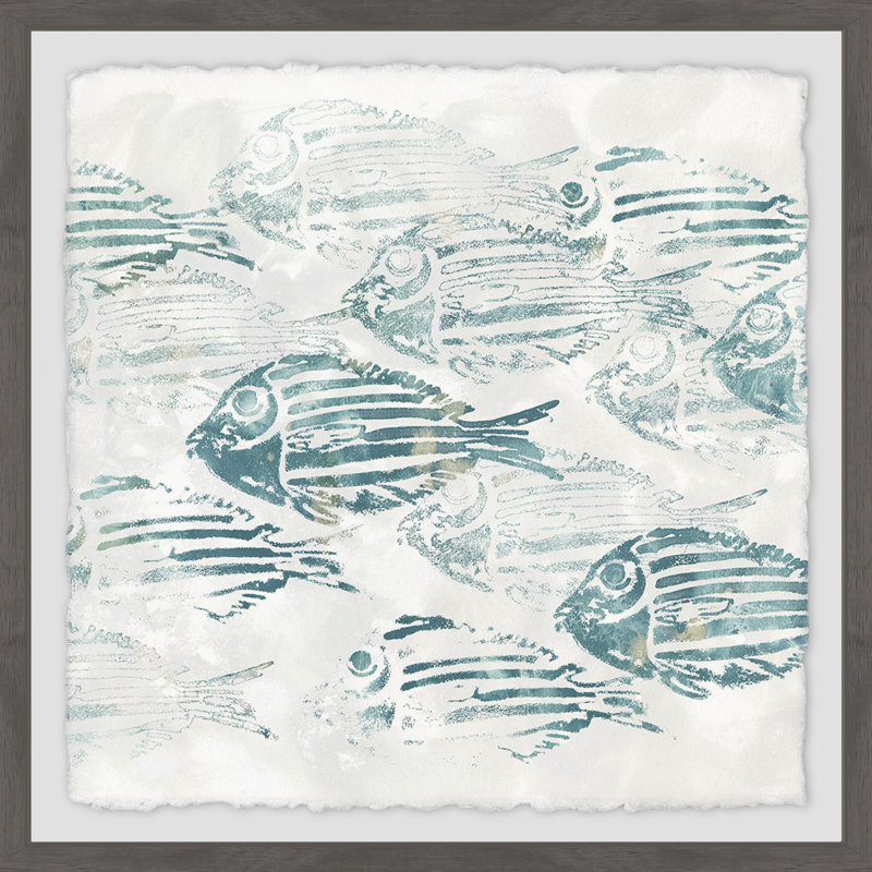 Aj «Sealife Batik II», reproduction de peinture à l'aquarelle sur papier encadrée, H 18 po x l 18 po x P 1,5 po, Cadre gris