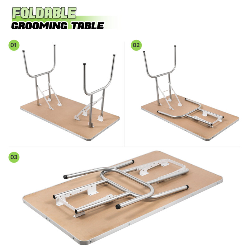 Black Foldable Pet Grooming Table with Adjustable Arm and Shelf