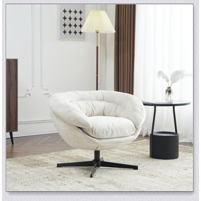 Luxurious 36° Swivel Office Chair - Ergonomic Design with Black Metal Base, Comfortable Reading Chair for Small Spaces, Living Room, Bedroom, Reading by Mercer41