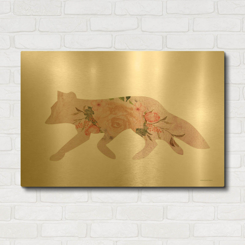 « Renard des prairies » par Bluebird Barn, décoration murale en métal doré, 91,4 cm x 61 cm, 36 po x 24 po