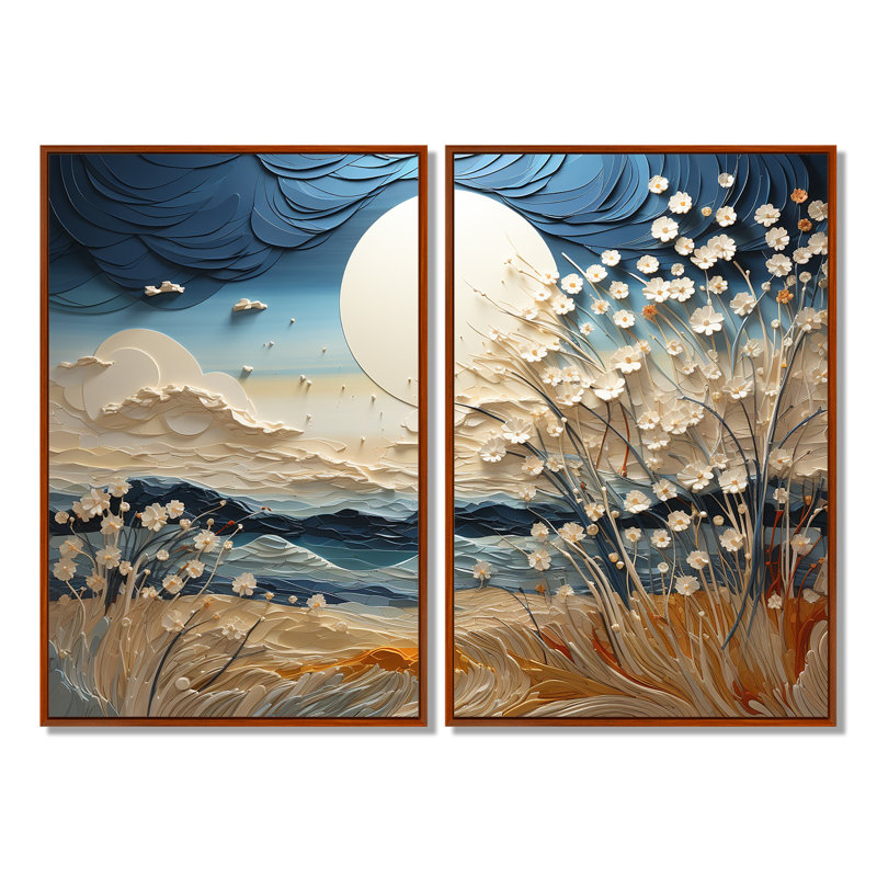 Nuage prairies collages VI - ensemble d'art mural jaune de 2, H 36 po x l 48 po, Reproduction encadrée sans passe-partout