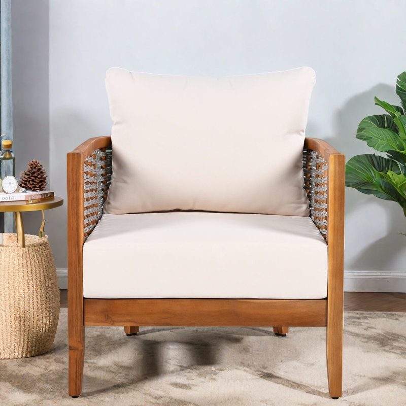 Chaise d'appoint moderne en teck avec corde tissée, conception ergonomique pour patio