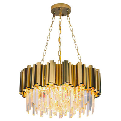 Modern Crystal Chandelier - 9 Light Gold Chandelier For Dining, Living, Bedroom & Foyer - Contemporary Style W22in
