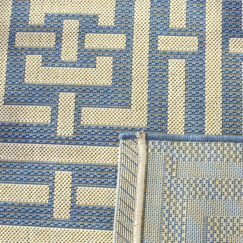 Arneshia Geometric Blue/Bone Indoor/Outdoor Area Rug, Square 6'7"